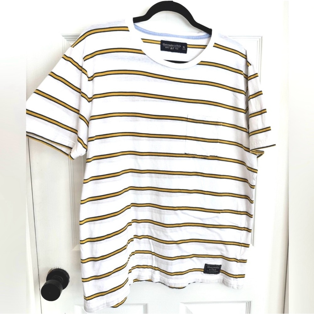 Abercrombie & Fitch White and Yellow Striped Tee